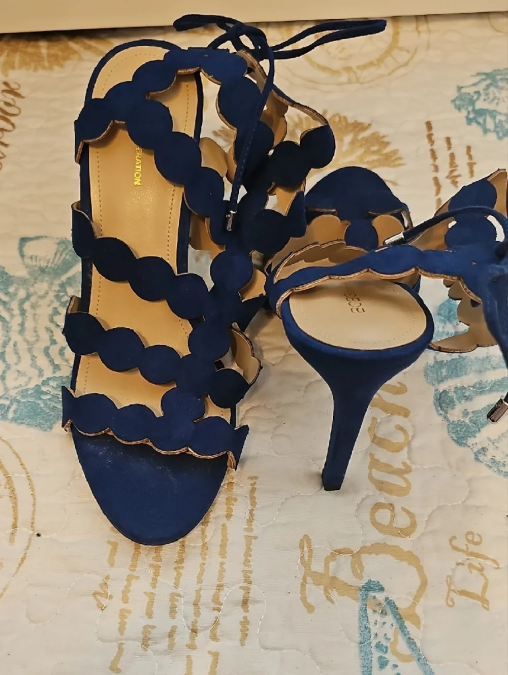 BCBGeneration Royal Blue Scalloped Lace-Up Heels Size 7.5